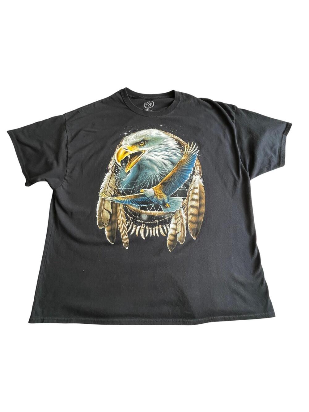 DOM 3XL Black Bald Eagle Dreamcatcher Graphic T Shirt Mens Short Sleeve CLEAN!